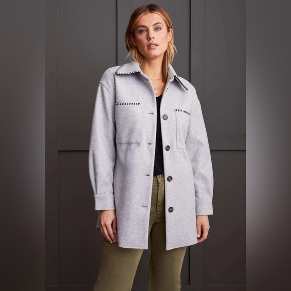 Tribal Tops - NWT Tribal Blanket Stitch Shacket Shirt Top Grey M L